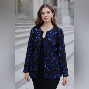 Vintage Formal Royal Feelings 1980s Sequin Jacket Black Silk Formal